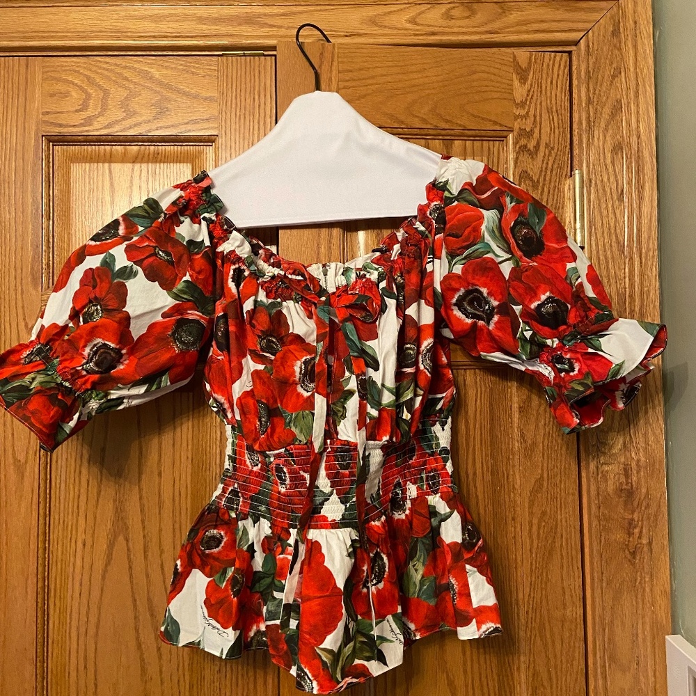 Dolce and Gabana red and cream floral top (Size 44/US size8)